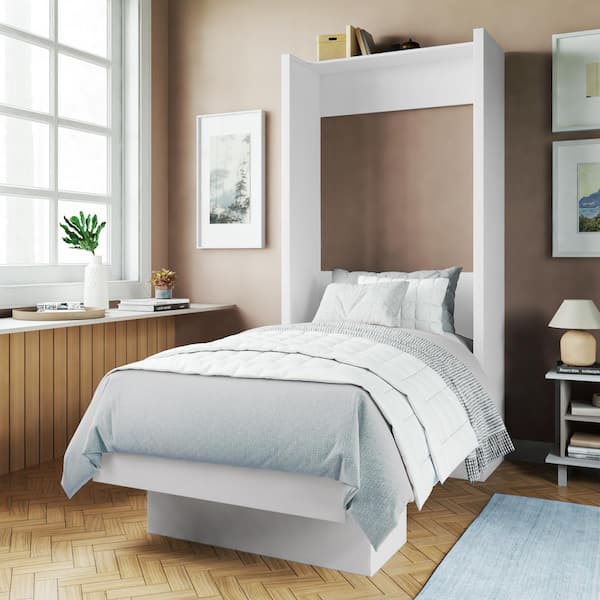 Oakland Living Easy-Lift White Wood Frame Twin Murphy Bed with Shelf