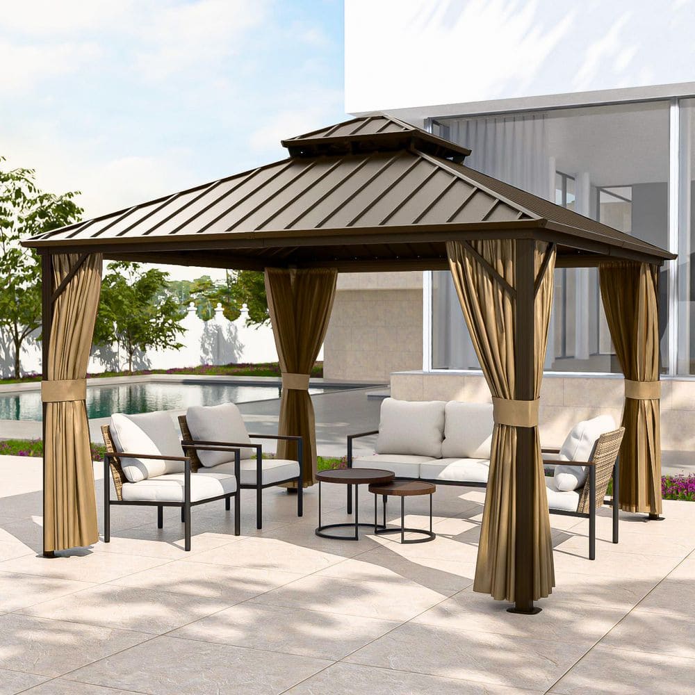 12 ft. W x 12 ft. D Galvanized Steel Roof Aluminum Hardtop Gazebo with Curtain and Netting price history on PriceWatchPro