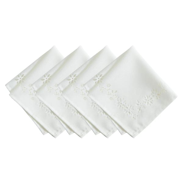 Threadmade Home Poinsettia Noel Laser Cut Napkins, Set of 4, Ivory - 17"W x 17"L