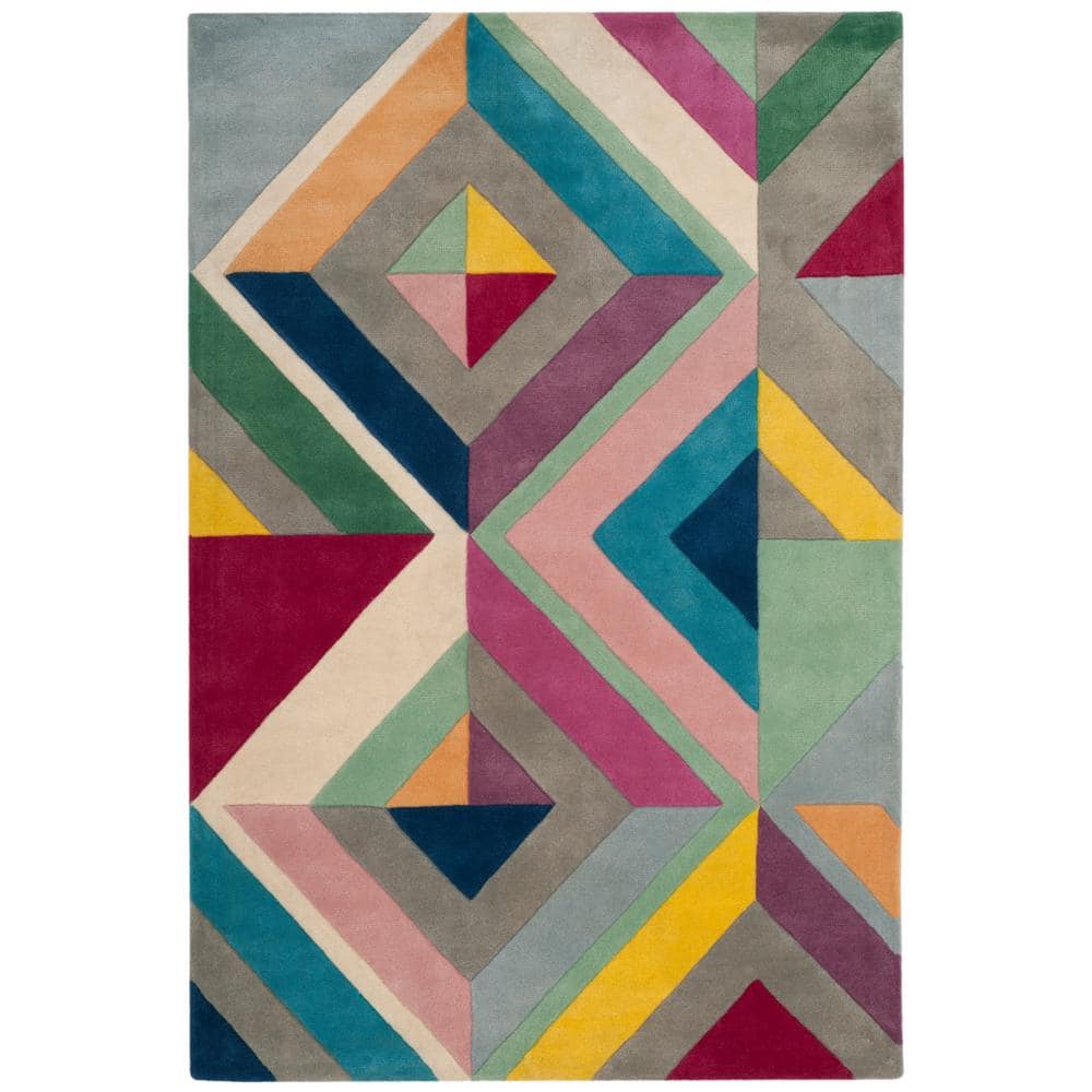 Gray and Multicolor Handmade Wool Geometric Area Rug