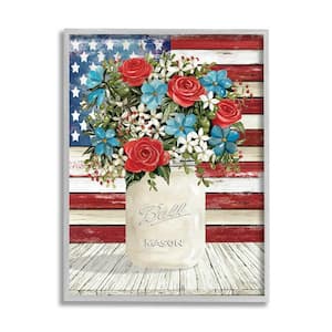 Americana Flag Festive Bouquet Design by Cindy Jacobs Framed Nature Art Print 30 in. x 24 in.