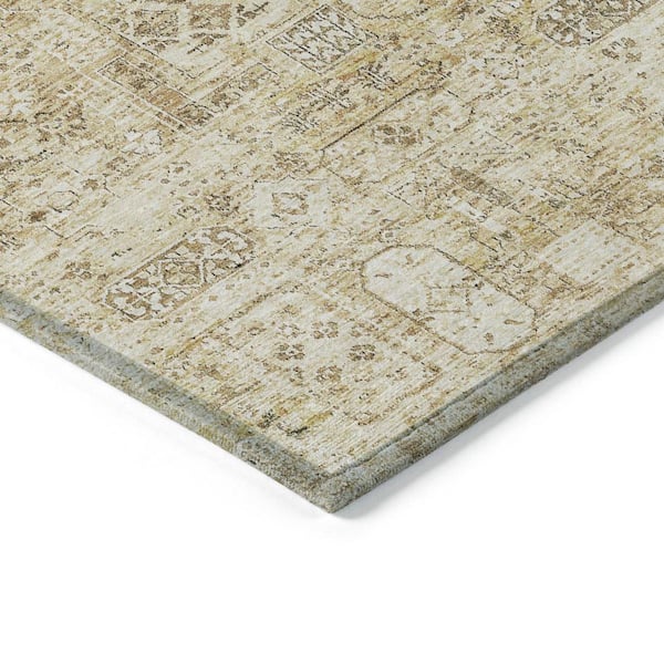 Wheat, Beige, Gray 9 ft. x 12 ft. Woven Floral Polyester Rectangle Indoor/Outdoor Area Rug