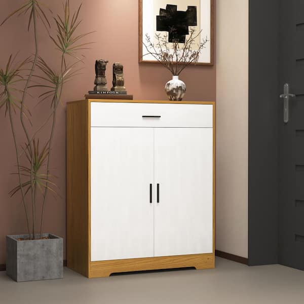 39.4 in. H x 31.49 in. W x 15.74 in. D Natural Shoe Storage Cabinet with 1-Drawer and Adjustable Shelves