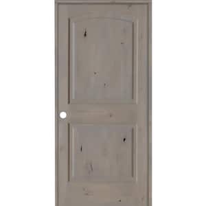 24 in. x 80 in. Knotty Alder 2-Panel Right-Handed Grey Stain Wood Single Prehung Interior Door with Arch Top