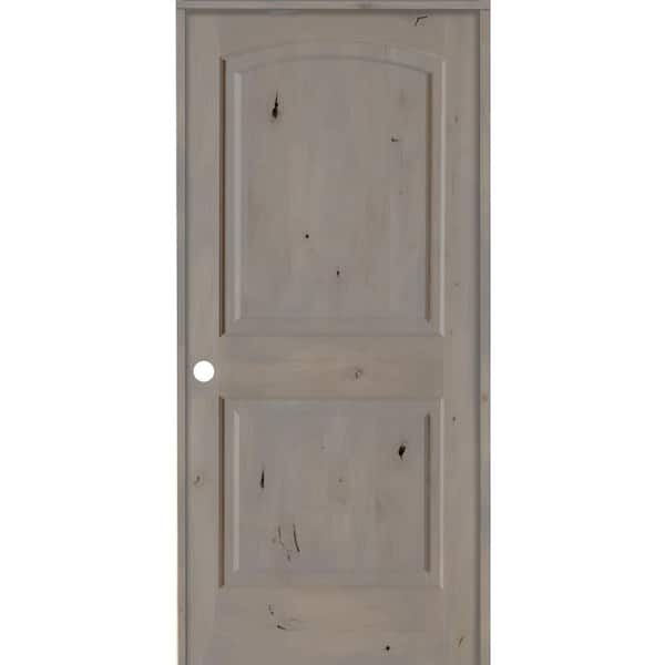 Krosswood Doors 18 in. x 80 in. Rustic Knotty Alder 2-Panel Right Handed Grey Stain Wood Single Prehung Interior Door w/Arch Top
