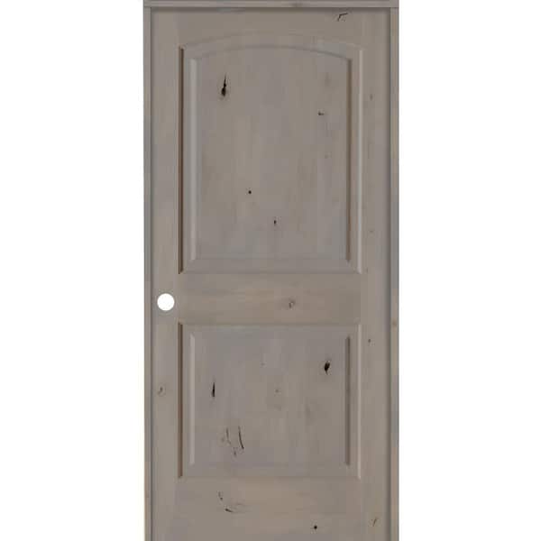 Krosswood Doors 28 in. x 80 in. Rustic Knotty Alder 2-Panel Right Handed Grey Stain Wood Single Prehung Interior Door with Arch Top