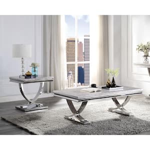 Meltone 2--Piece 51 in. Chrome Rectangle Faux Marble Coffee Table Set