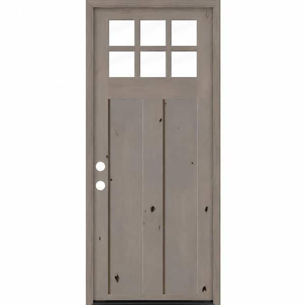 42 in. x 96 in. Knotty Alder Right-Hand/Inswing 6 Lite Clear Glass Weathered Gray Stain Wood Prehung Front Door