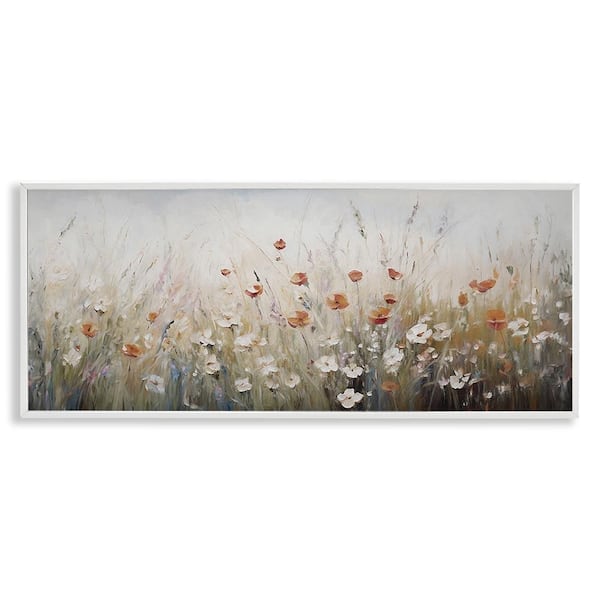 Neutral Poppy Blooms by Ramona Murdock White Framed Giclee Art Print Nature 24 in. x 10 in.