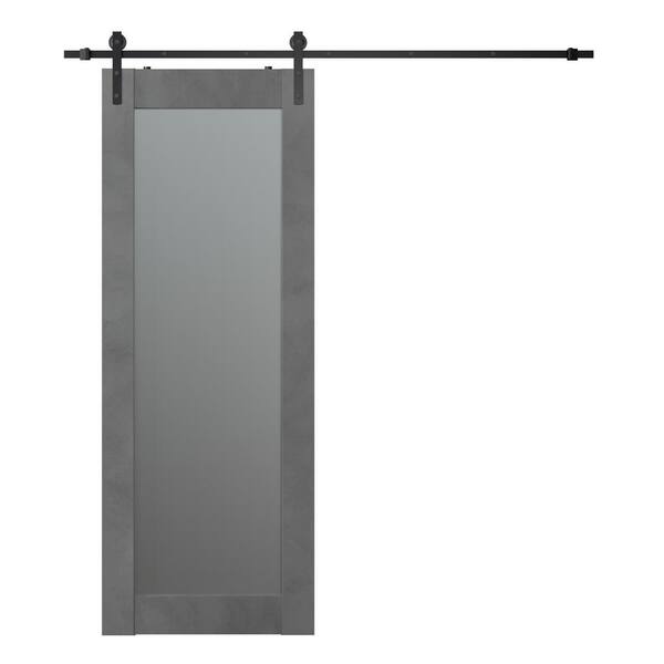 Belldinni Vona 207 32 in. x 96 in. Full Lite Frosted Glass Dark Urban Finished Composite Wood Sliding Barn Door with Hardware Kit