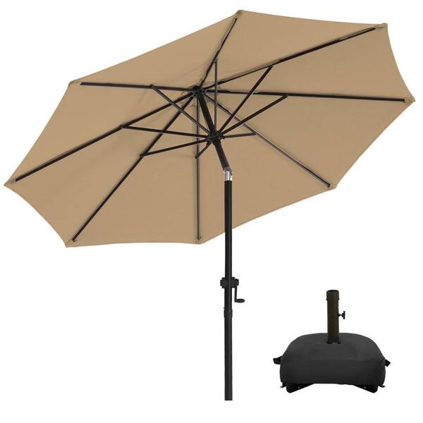 wikiwiki 11 ft. Market Patio Umbrella with Base and Push Button Tilt in Tan