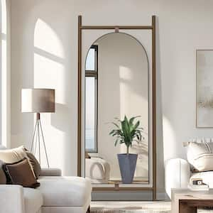 31 in. W x 75 in. H Ladder-Style Solid Wood Arch Framed Mirror in Brown