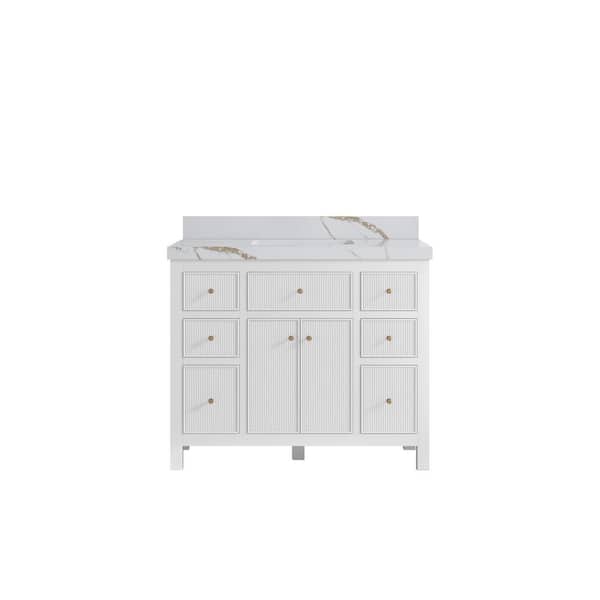 Willow Collections Sonoma 42 in. Single Sink Freestanding White Bath Vanity with Calacatta Gold Quartz Top Unassembled