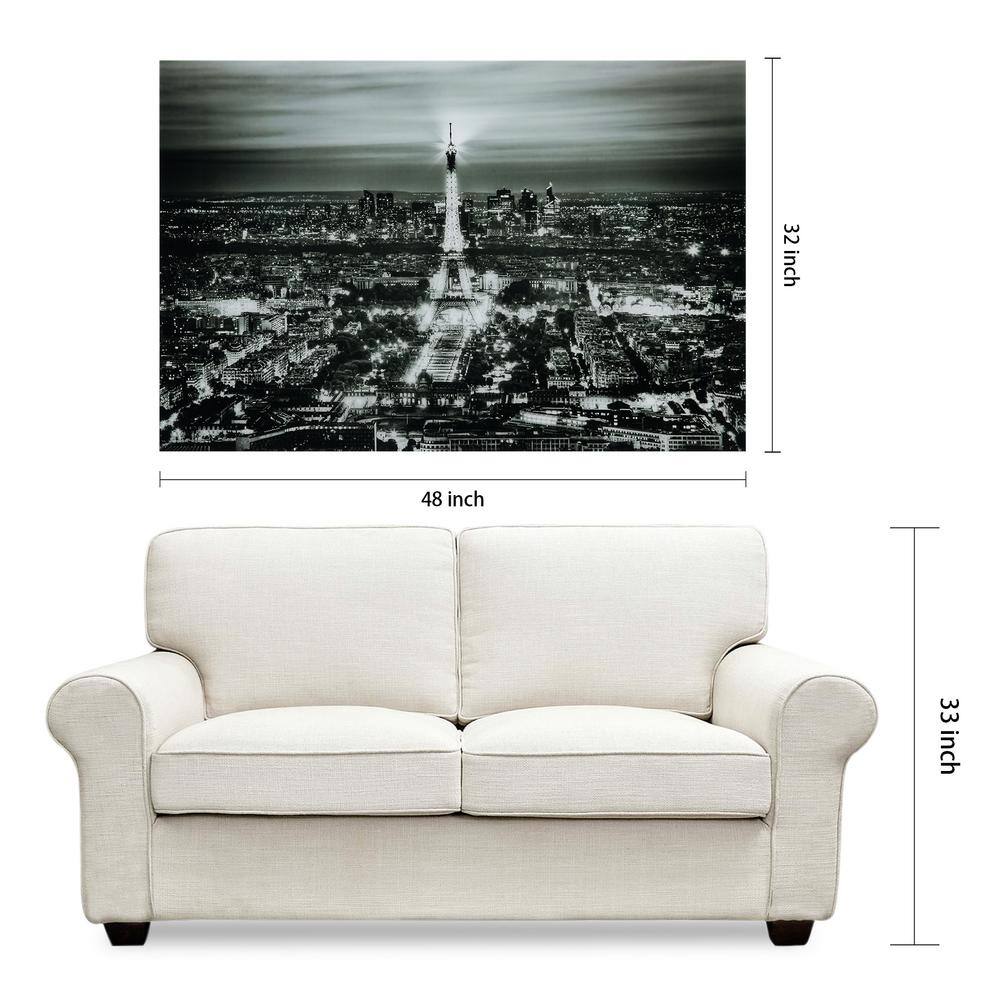 Paris Night Black and White Tempered Glass Wall Art