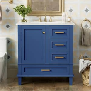 30 in. W x 18.3 in. D x 34 in. H Single Sink Freestanding Bath Vanity in Blue with White Ceramic Top