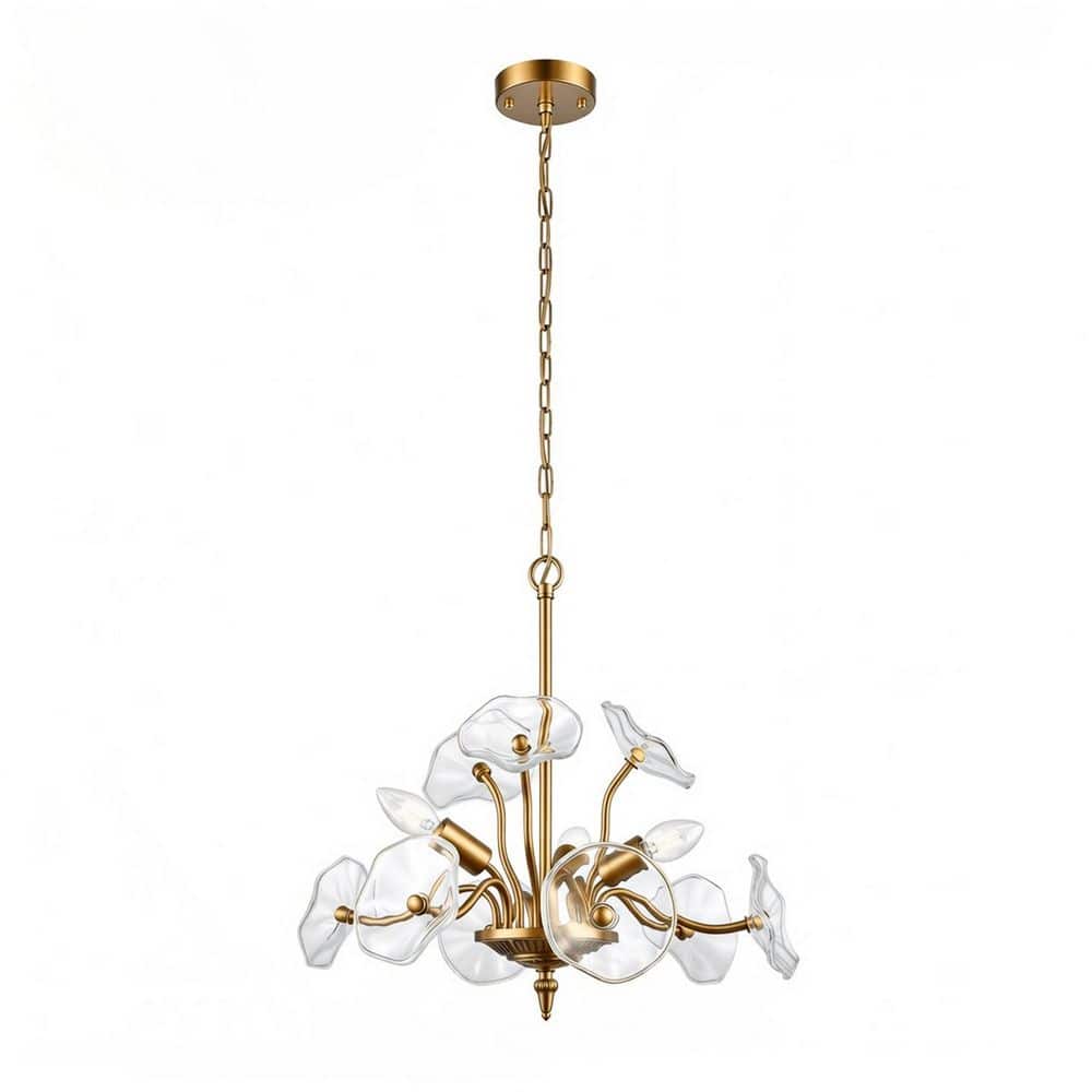 3-Light Polished Brass Chandelier with Nine Clear Glass Lotus Leaf Accents, E12 Base for Dinging Room price history on PriceWatchPro