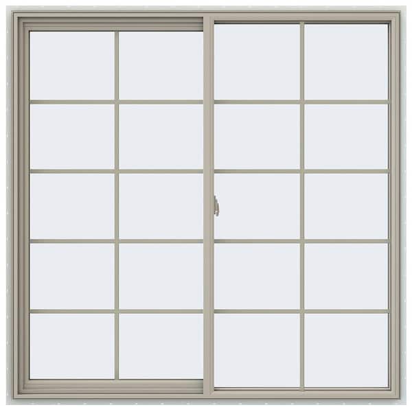 59.5 in. x 59.5 in. V-2500 Series Desert Sand Vinyl Left-Handed Sliding Window with Colonial Grids/Grilles