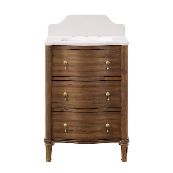 Guildhall 25 in. Single Sink Freestanding Bathroom Vanity in Warm Walnut with White Quartz Top (Assembled)