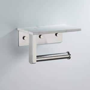 Wall Mount Single Post Toilet Paper Holder with Marble Shelf in Brushed Nickel