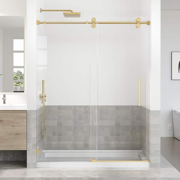 56-60 in. W x 76 in. H Sliding Frameless Shower Door in Brushed Gold Finish with 5/16 in. (8 mm) Tempered Glass