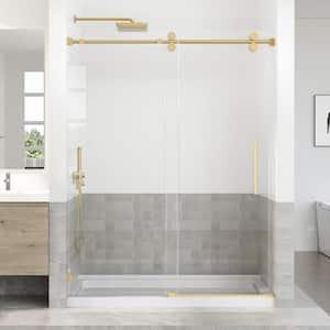 56-60 in. W x 76 in. H Sliding Frameless Shower Door in Brushed Gold Finish with 3/8 in. (10 mm) Tempered Glass