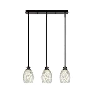 Albany 60-Watt 3-Light Espresso Linear Pendant Light with Natural Fusion Glass Shades and No Bulbs Included