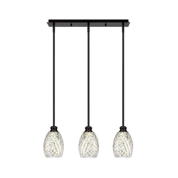 Unbranded Albany 60-Watt 3-Light Espresso Linear Pendant Light with Natural Fusion Glass Shades and No Bulbs Included