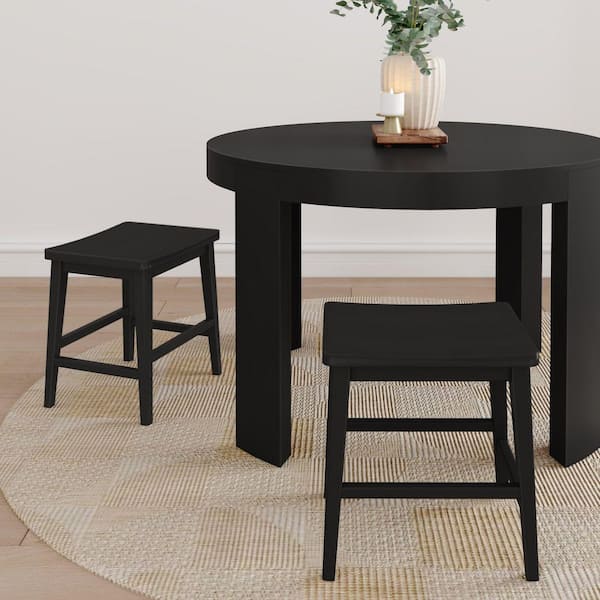 Smythe 18 in Black Backless Wood Counter Stool with Saddle Seat (Set of 2)