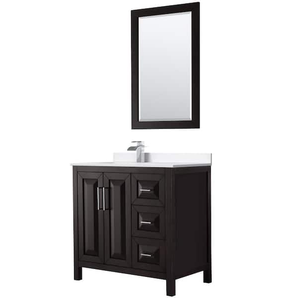 Wyndham Collection Daria 36 in. W x 22 in. D x 35.75 in. H SGL Bath Vanity in Dark Espresso White Cultured Marble Top and 24 in. Mirror