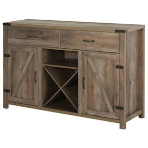 Antique Grey Farmhouse Storage Buffet Sideboard with Wine Rack and Cabinets