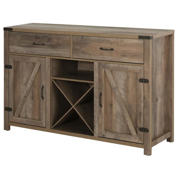 HOMCOM Antique Grey Farmhouse Storage Buffet Sideboard with Wine Rack and Cabinets