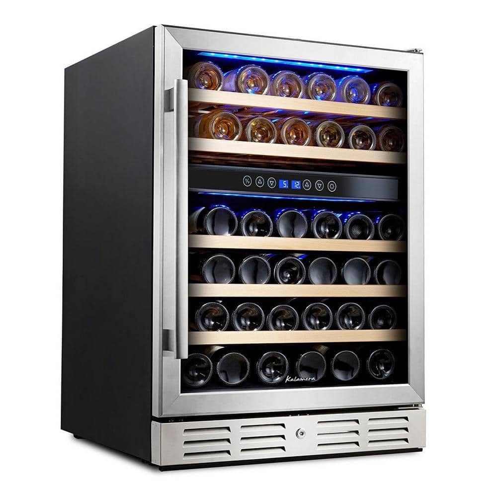 Kalamera 24 in. BuiltIn 46 Bottle Dual Zone Wine refrigerator with Temperature Memory Function