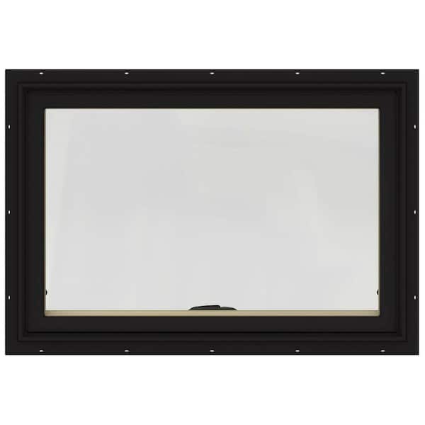 JELD-WEN 36 in. x 24 in. W-2500 Series Black Painted Clad Wood Awning Window w/ Natural Interior and Screen