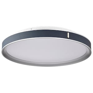 Bandon 19.5 in. 300-Watt Modern Gray Integrated LED Flush Mount with Blue Faux Leather Wrap Shade