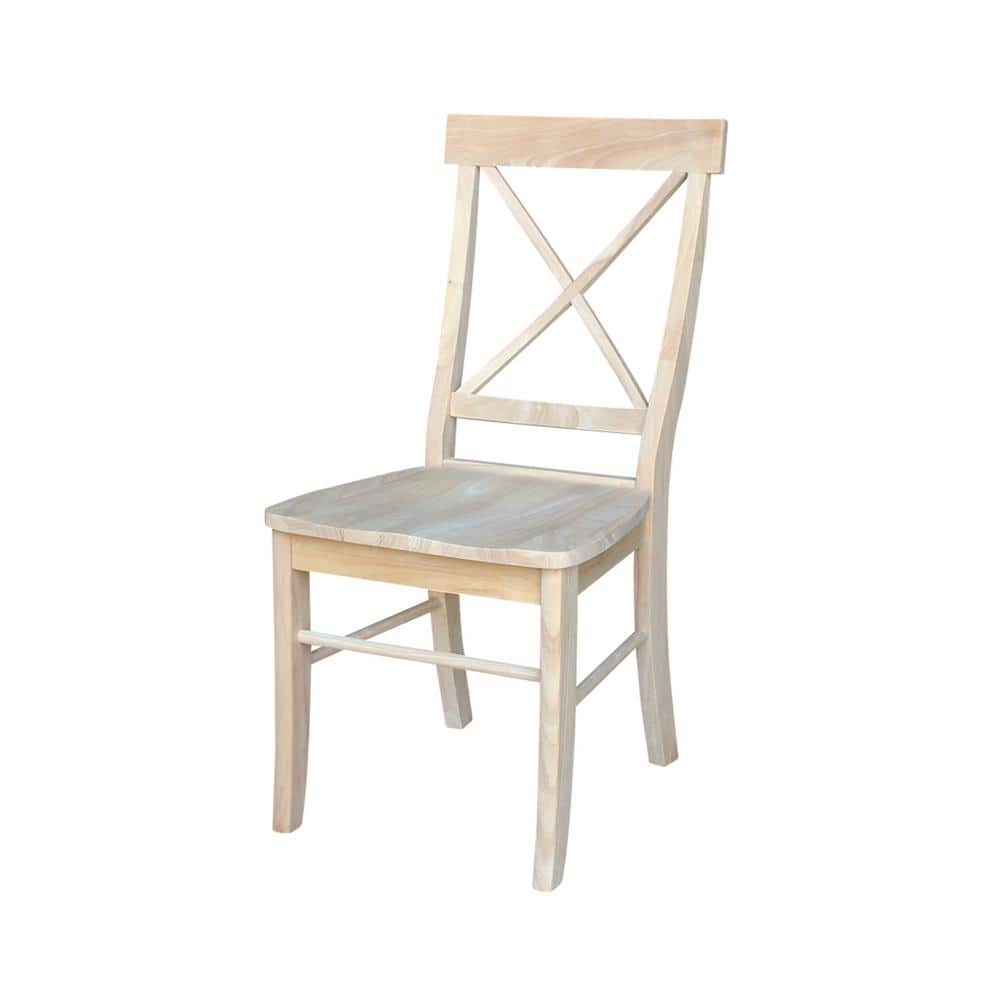 Set of 2 White Cross Back Solid Wood Dining Chairs