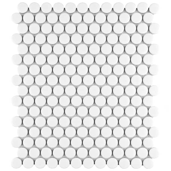 Merola Tile Metro Penny Matte White 6 in. x 6 in. Porcelain Mosaic Take Home Tile Sample