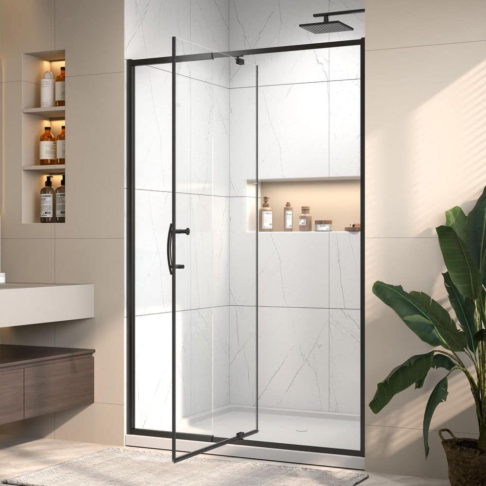 44-48 in. W x 71 in. H Pivot Framed Shower Door in Matte Black with 1/4 in. (SGCC) Clear Glass,4 in. Adjustable Track price history on PriceWatchPro