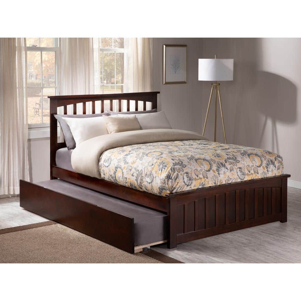 Walnut Queen Mission Platform Bed with Trundle and Slats