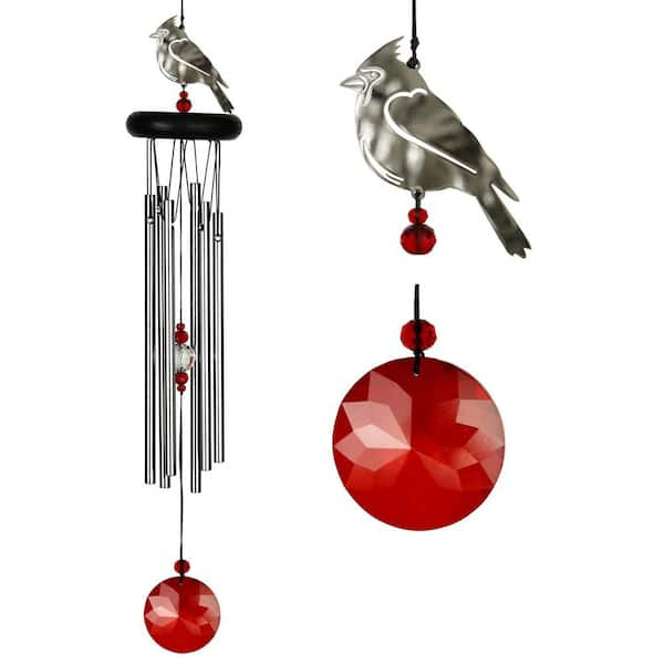 WOODSTOCK CHIMES Signature Collection, Crystal Cardinal Chime, 18 in. Silver Wind Chime WFCRD