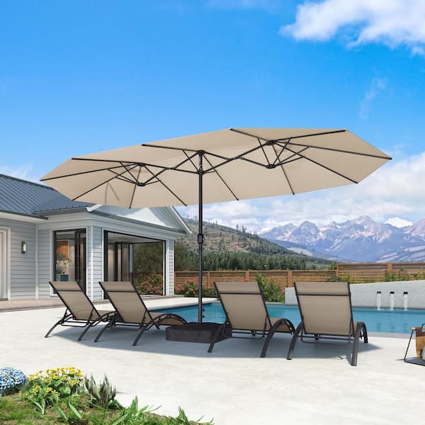 15 ft. Patio Umbrella with Double-Sided Outdoor Table Sun Market Umbrellas in Beige with Base