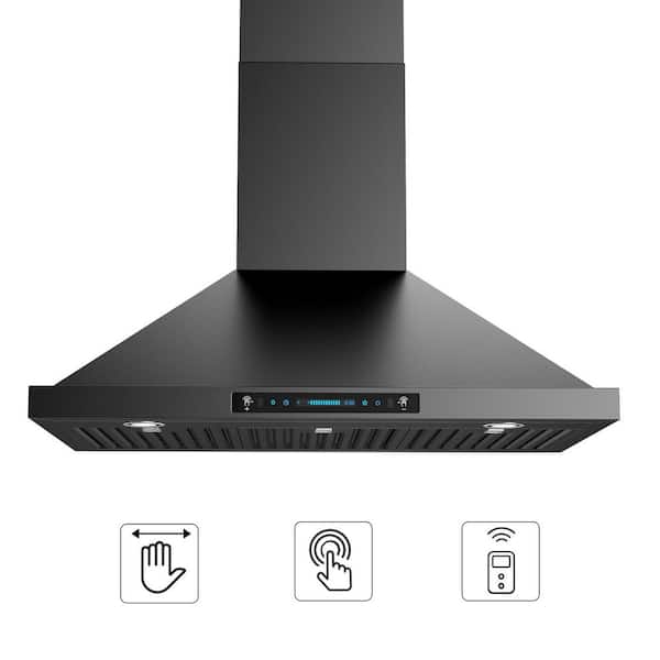 30 in. 900 CFM Convertible Wall Mount Downdraft System in Black Stainless Steel with Gesture Touch and Remote Control