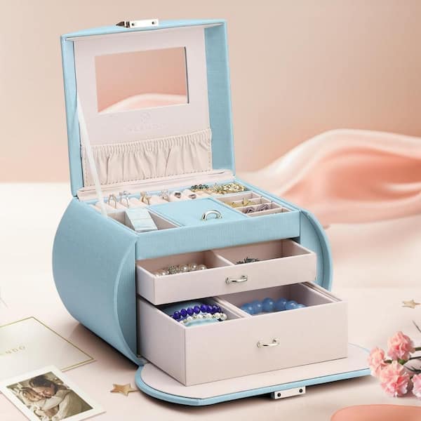 Princess Style 3-Layer Jewelry Box with Mirror, Light Blue JOH2G