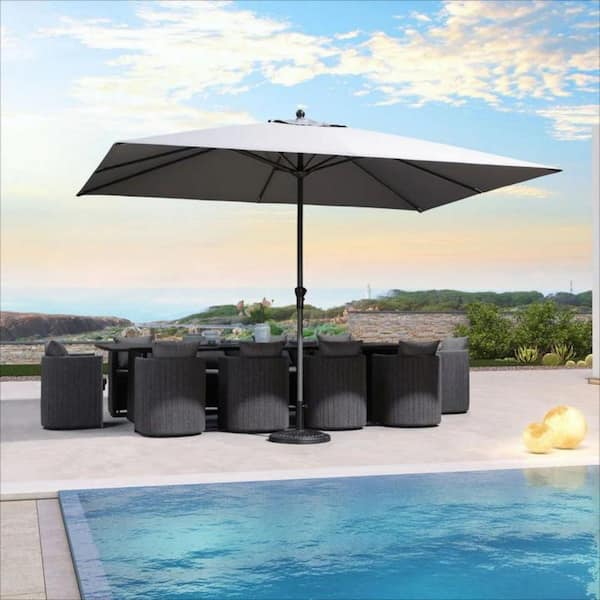 PURPLE LEAF 9 ft. x 11 ft. Patio Umbrella Outdoor Table Umbrella Aluminum Frame Market Umbrella with 8-Sturdy Ribs, Light Gray