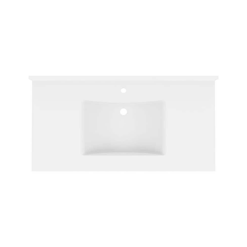 White Engineered Solid Surface Single Sink Bathroom Vanity Top