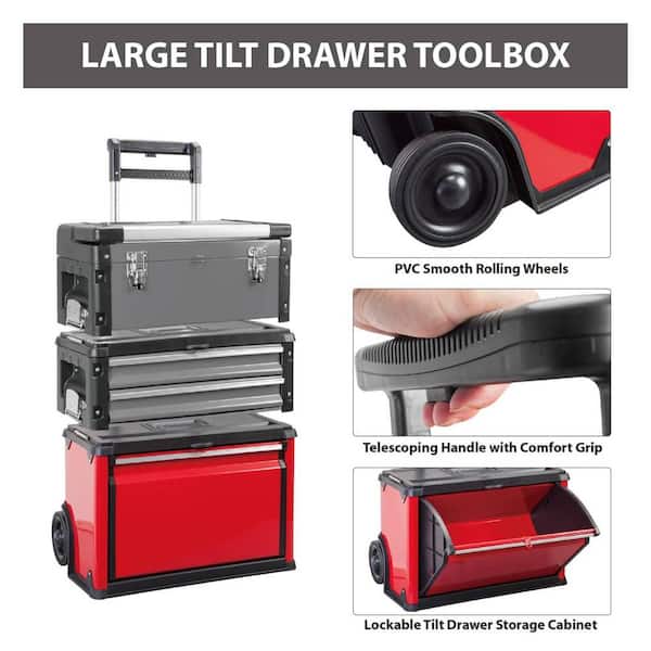 BIG RED Stackable Portable Metal Tool Box Organizer with Wheels