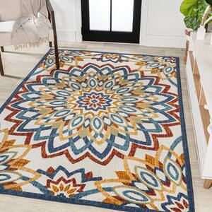 Flora Abstract Bold Mandala High-Low Red/Blue/Yellow 3 ft. x 5 ft. Indoor/Outdoor Area Rug