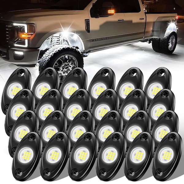 24-Pod Black LED Rock Light Kit, 6000K Wide-Angle IP68 Waterproof Underglow Lights for Trucks, SUVs, UTVs and ATVs