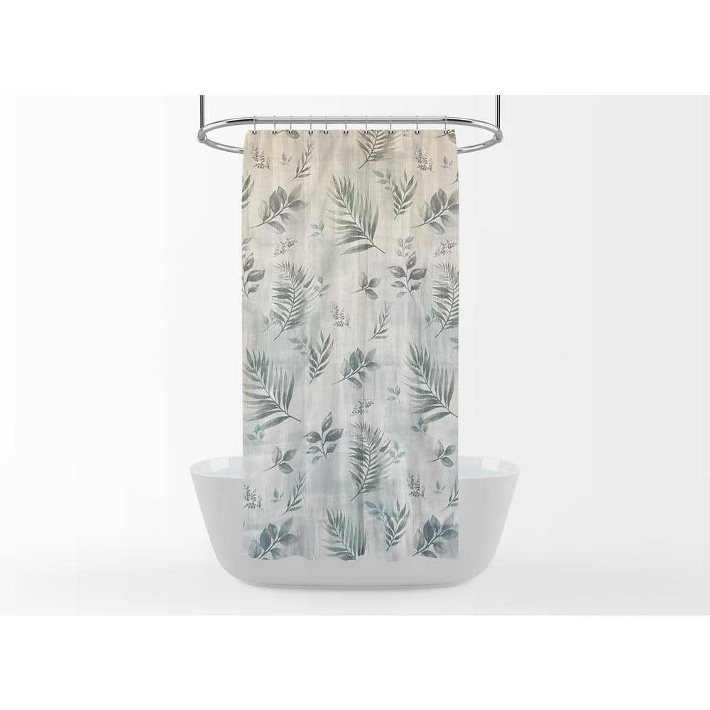Tall Light Turquoise Sage Leaf Fabric Shower Curtain