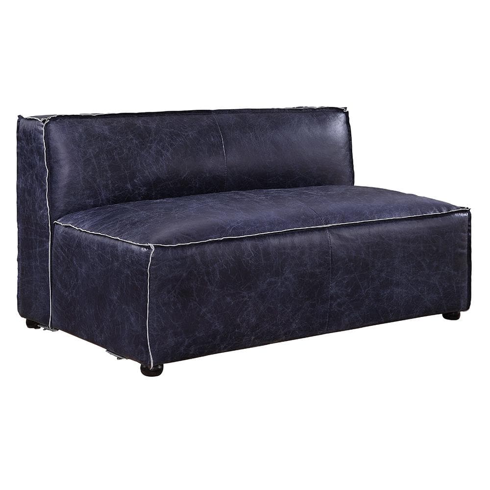 Vintage Blue Top Grain Leather Armless Loveseat