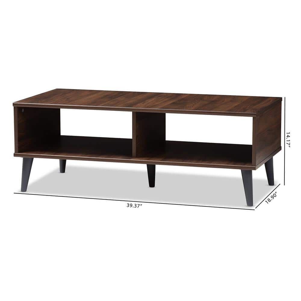Mid-Century Modern Brown and Dark Grey Wood Coffee Table